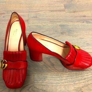 Red Gucci platform loafers
